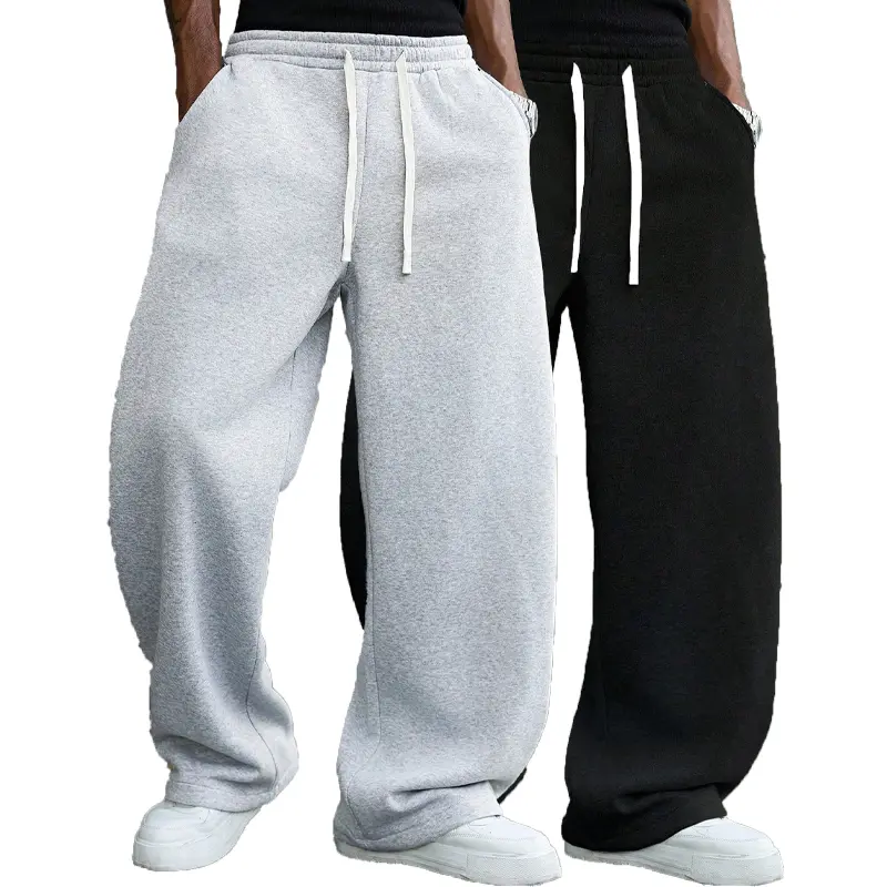 Men’s solid-color fashion sweatpants, 100% polyester, suitable for all seasons with autumn/winter being ideal; straight wide-leg street dance casual pants, comfortable winter loungewear long pants, plus-size casual athletic pants with studded design—styli