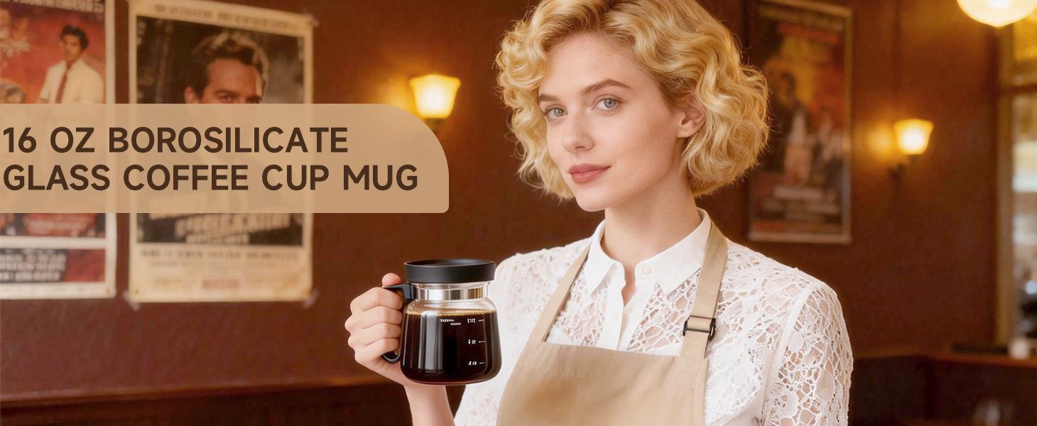 16 Oz Coffee Pot Mug,Mini Coffee Pot Cup,with Spill Proof Lid Heatproof Glass Mug Large Capacity ideal Gift for Coffee Lovers (1pcs)
