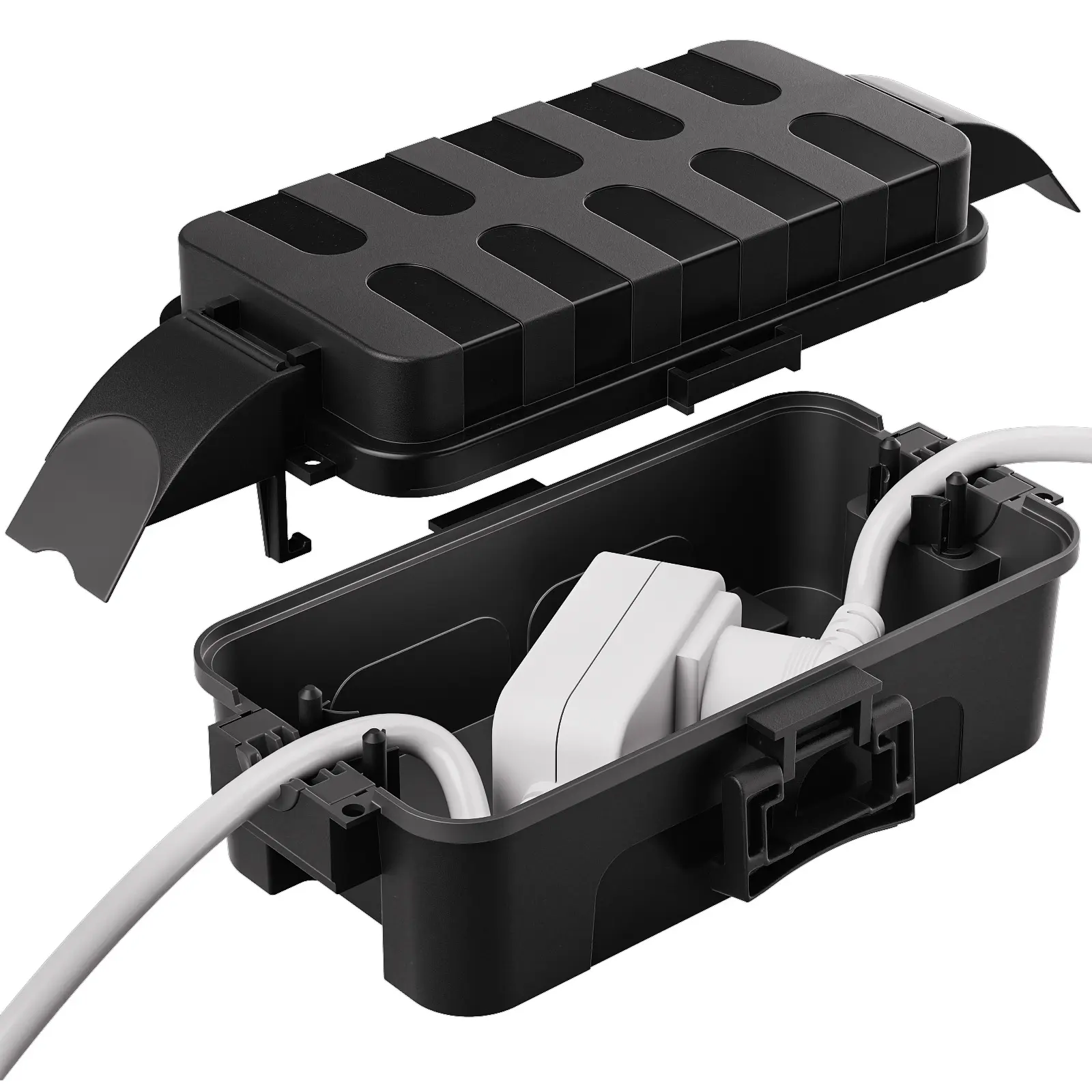 Flemoon Small IP55 Waterproof Safety Outdoor Electrical Box with Detachable Shield Covers, Connection Box for Plugs & Outlets (Inner 5.9x3.2x1.8in) for Modern Wooden Patios, Ideal with Security Cameras & Clamps, Plastic