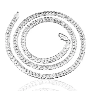 Fashion Necklace 5MM 925 Sterling Silver plated Chain Jewelry Flat Cuban Curb Chain Gift for Men Women Decoration Silver Convenient Valentine's gift circle chains chains for men boujee gifts for women