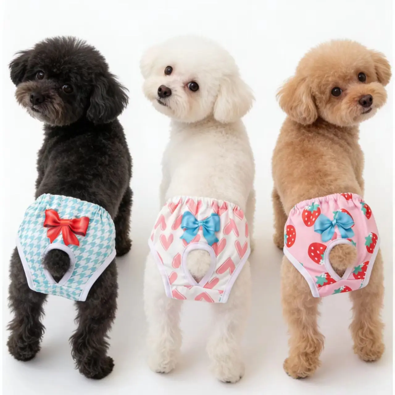 3 Counts Cute Dog Period Pants for Puppy, Puppy Diapers, Small and Medium Dogs and Cats, Washable and Stylish, Comfortable and Breathable, Ideal for Daily Use, Pet Care Essentials
