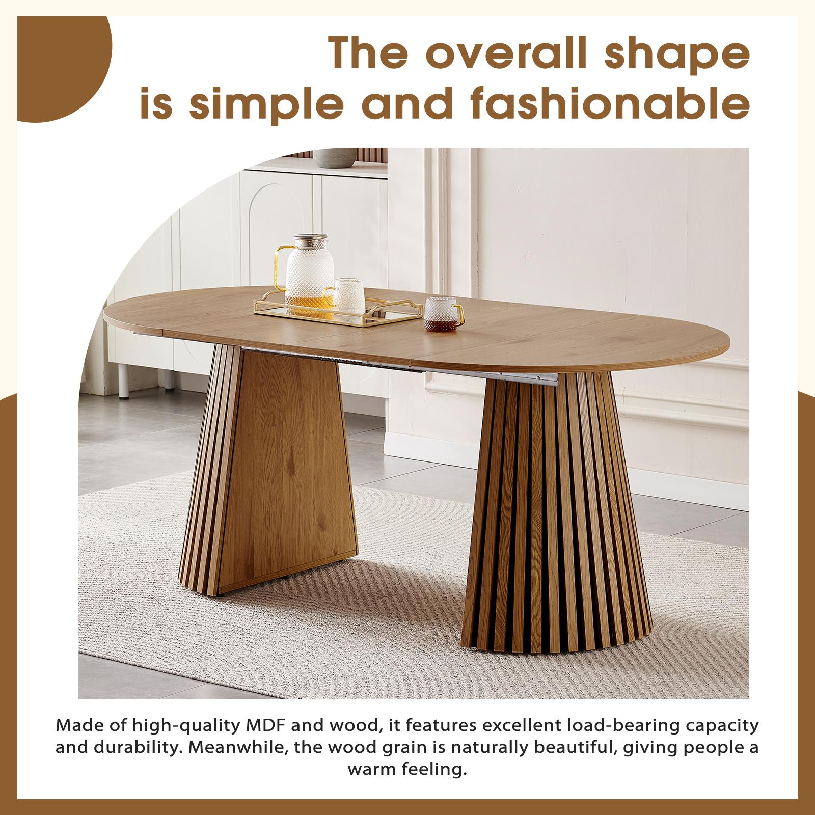 39.37-70.87 Inche Extendable Dining Table, Space Saving Oval Wood Tabletop & Slatted Legs, Flexible Multi-Functional for Kitchen Office Living Room, Natural Wood Color 39.37-70.87 Inche Extendable Dining Table, Space Saving Oval Wood Tabletop & Slatted Legs, Flexible Multi-Functional for Kitchen Office Living Room, Natural Wood Color
