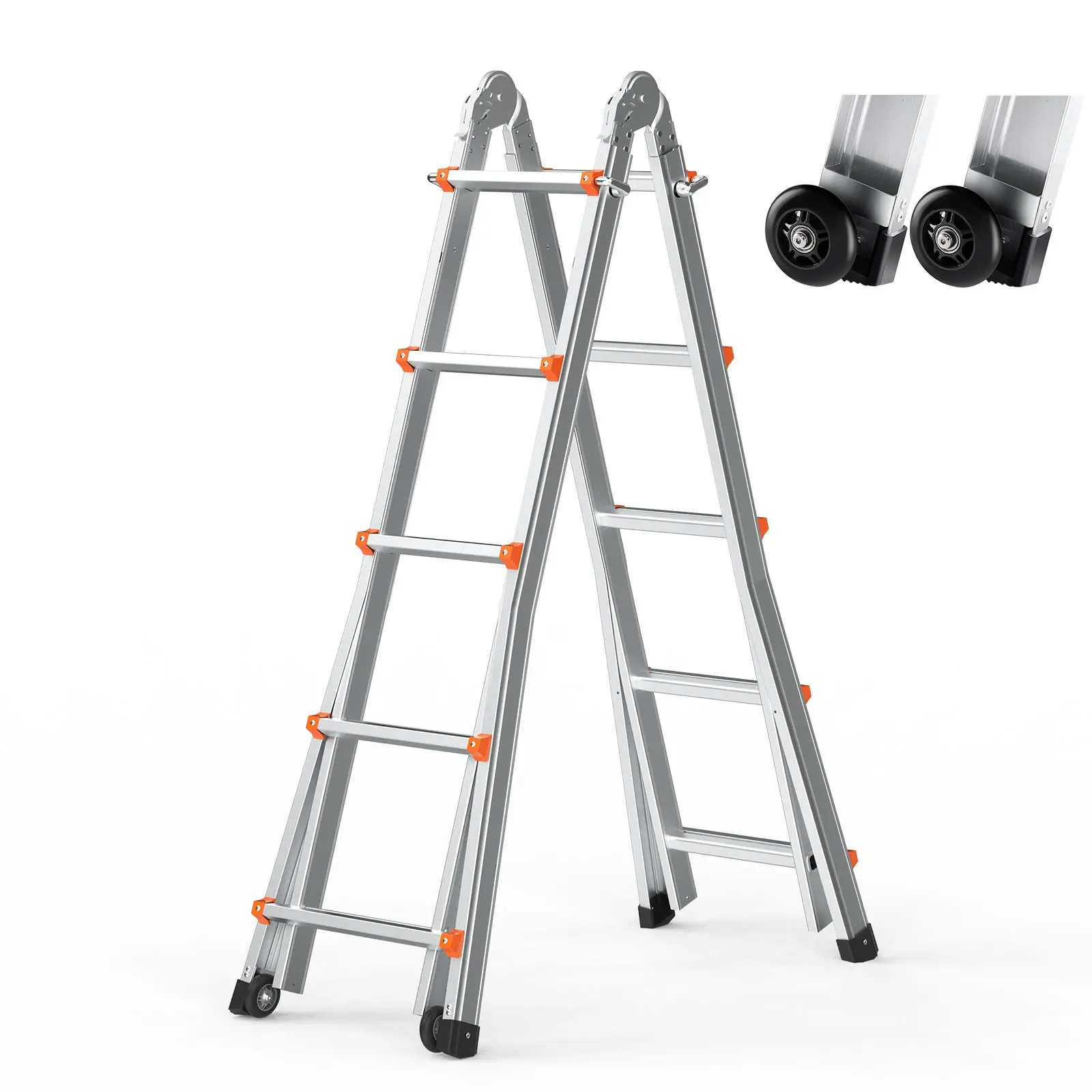 【SummerFinds】VEVOR Telescoping Ladder A Frame,  , 16.7 FT Compact Aluminum Extension Ladder, Multi-Function Portable Collapsible RV Ladder, Telescopic Ladder for Homework Stairs Indoor Outdoor Roof, 330lb Load