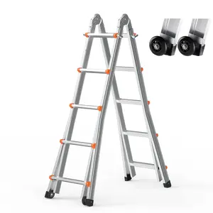 【FathersDayGift】VEVOR Telescoping Ladder A Frame,  , 16.7 FT Compact Aluminum Extension Ladder, Multi-Function Portable Collapsible RV Ladder, Telescopic Ladder for Homework Stairs Indoor Outdoor Roof, 330lb Load