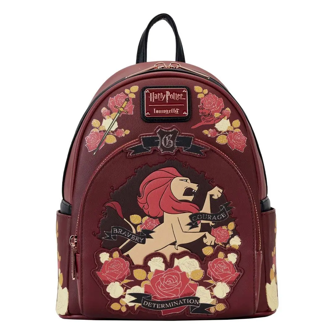 Loungefly Harry Potter Gryffindor Tattoo Mini Backpack, Women's Faux Leather Purse for Campus Life with Floral Applique and Foil Details, Back To School Haul, Whats In My Bag, Applique Embroidery