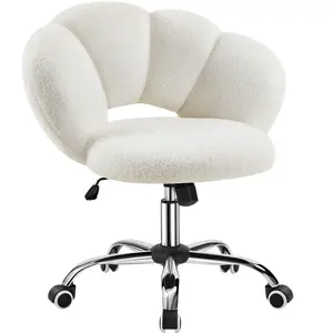 Costoffs Adjustable Boucle Desk Chair, Cloud-Inspired Upholstered Vanity Chair with Wheels, Rolling Home Office Computer Chair for Bedroom, Living Room