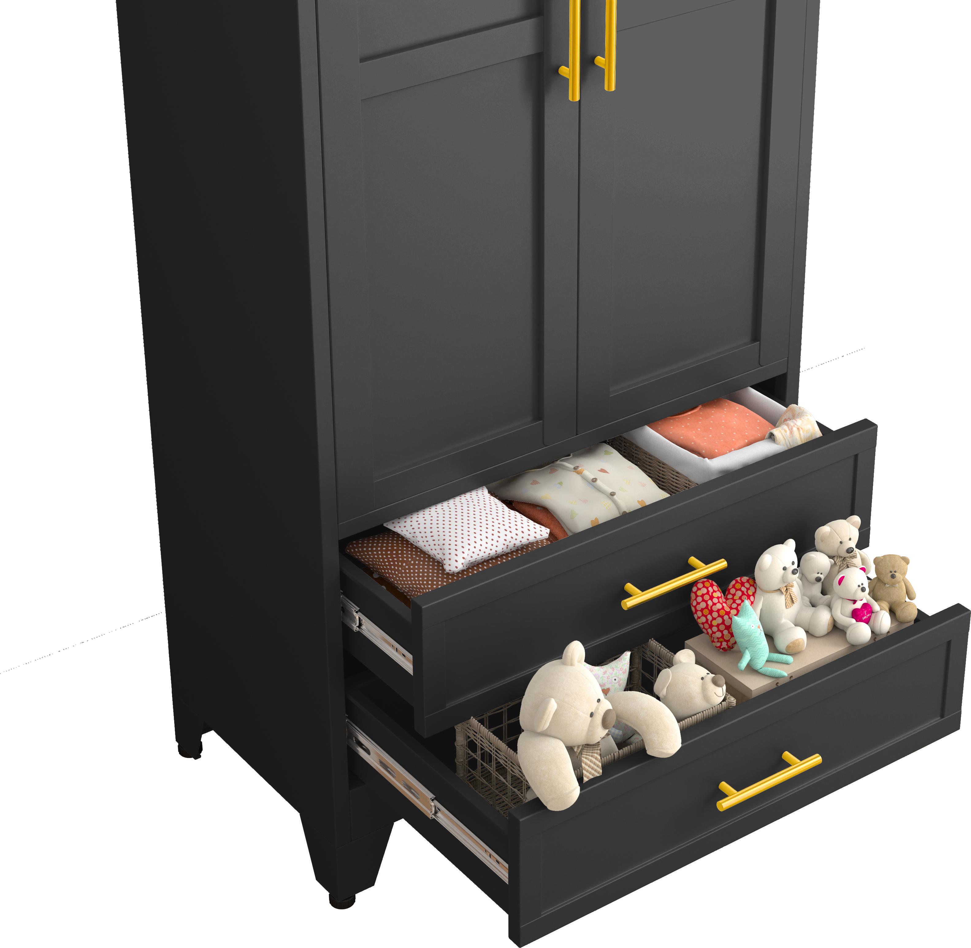 Metal Wardrobe Closet 71" with 2 Doors & 2 Drawers, Armoire Wardrobe Closet with Hanging Rods and Adjustable Shelf, Steel Wardrobe Storage Cabinet for Bedroom, Large mothersdaygift