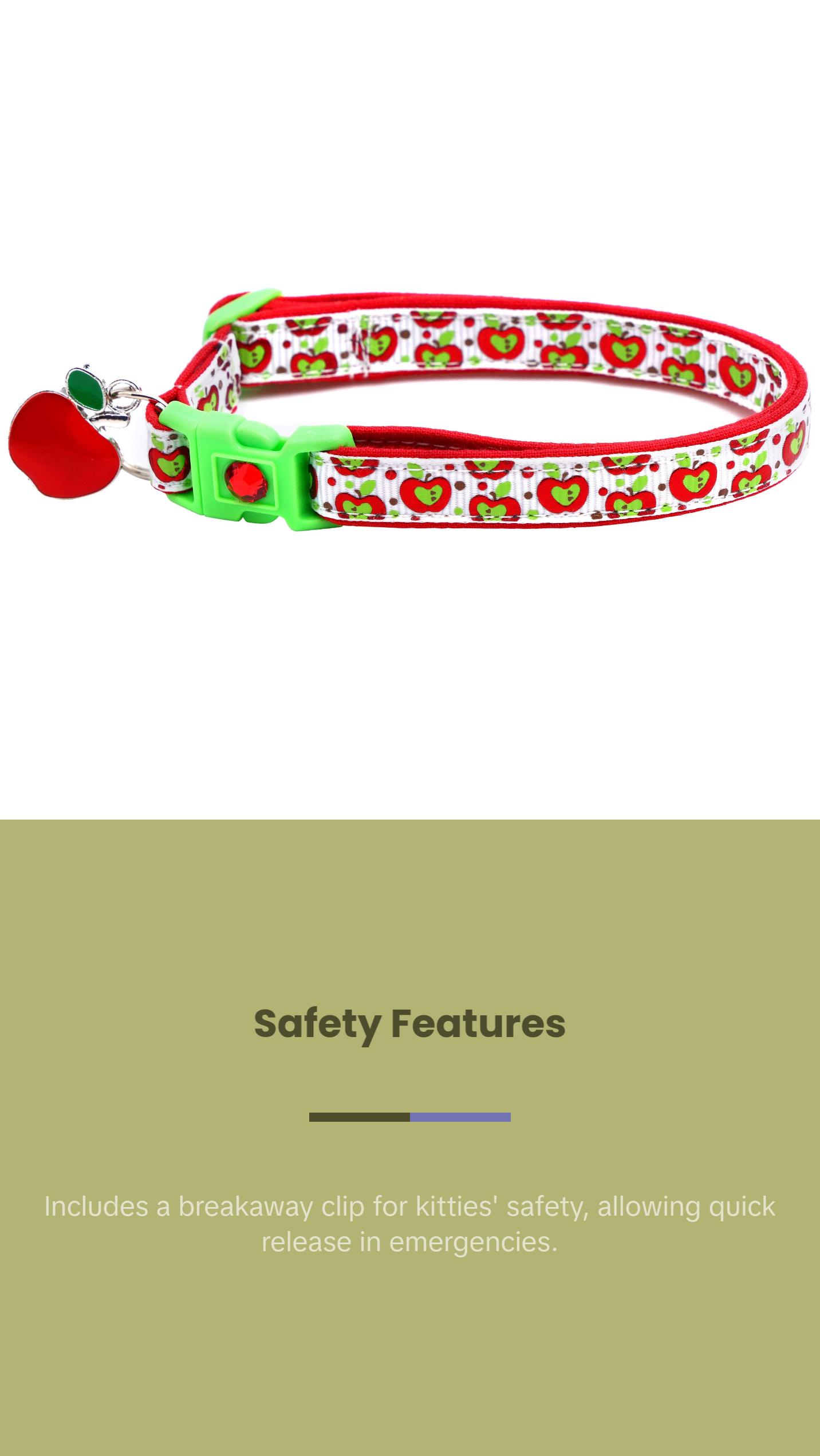 Colorful Red and Green Apples on White Safety Breakaway Cat Collar with Jingle Bell & Charm by Pugs2Persians Harvest Teacher