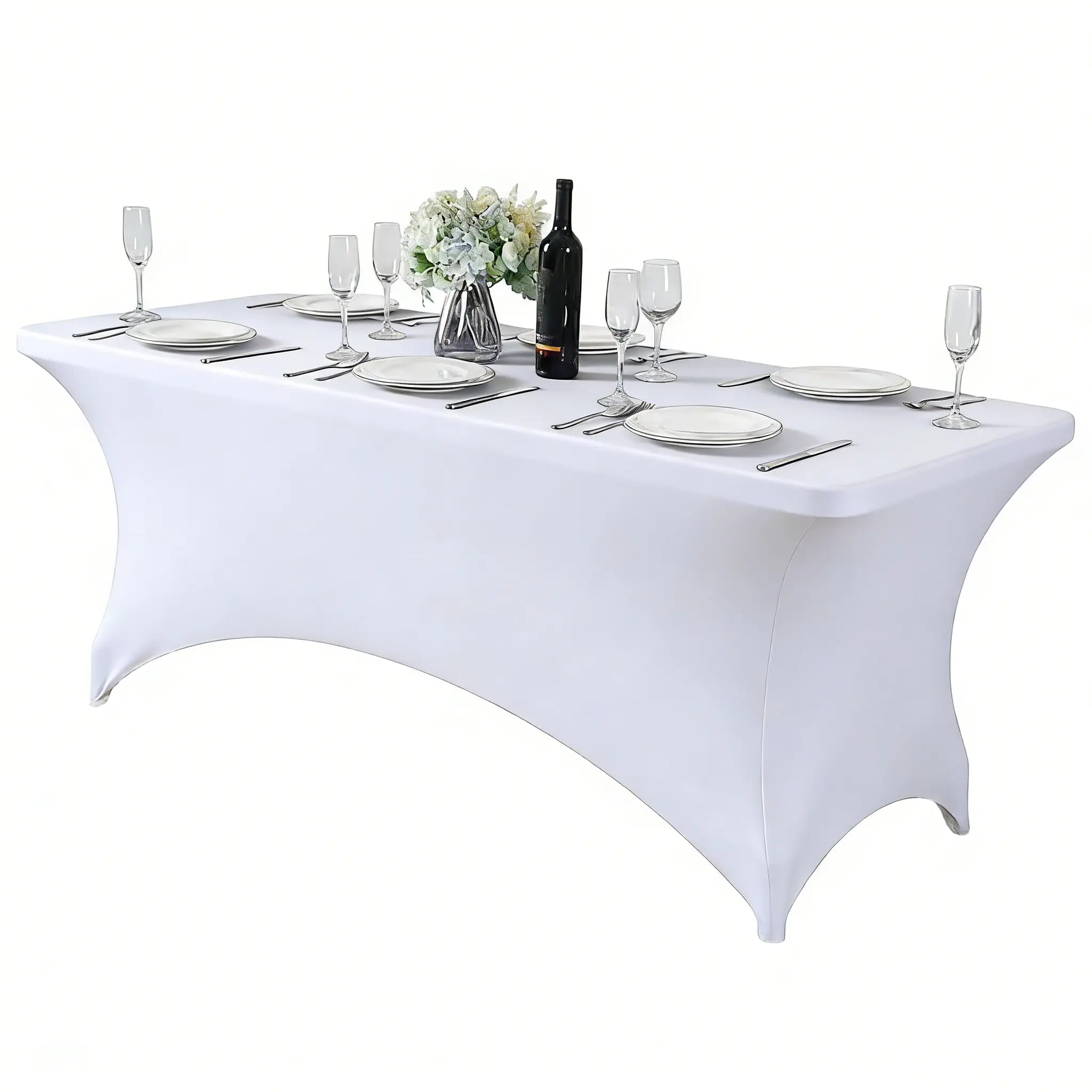 2 Pack 6ft Stretch Spandex Rectangular Table Cloth - Dustproof Softness, Smooth Texture Fitted Protector Fits Standard Folding Tables (Black, White) for Wedding, Decor, Vendor Stand, Rectangle