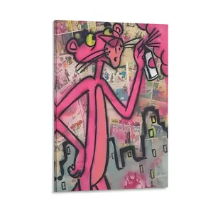 Modern Poster Graffiti Art Pink Panther Canvas Painting Colourful Posters and Prints Wall Art Living Room Home Decor