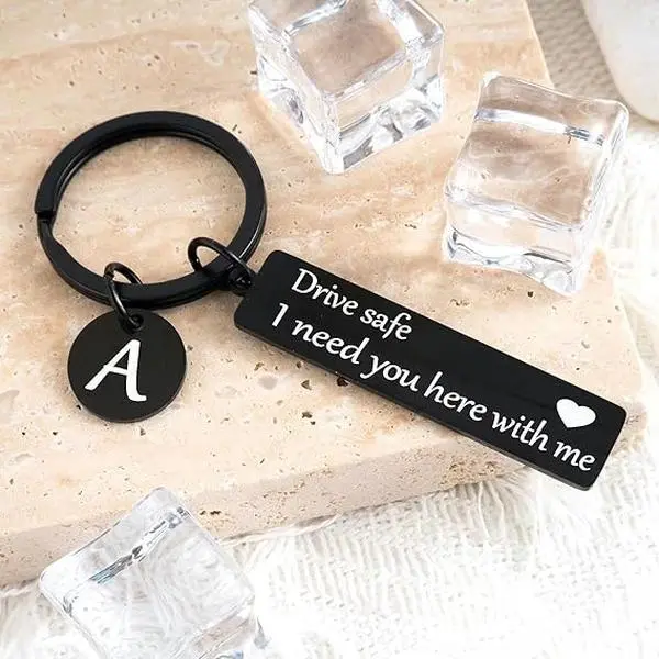 HOLDNEAR Custom Stainless Steel Pendant Keyring with Personalized Initial for Car Keys, 'Drive Safe' Engraving, Birthday Gifts for BF, Keychain For Car Keys, Anniversary Gifts For Him, Boyfriend Gifts Father’s Day Gifts
