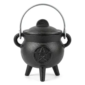 3" Pentagram Cast Iron Cauldron with Lid – Ritual Altar Cauldron for Spellwork &amp; Incense