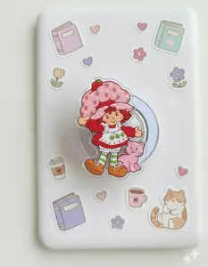 Vintage Strawberry Girl Phone Grip, Sweet Berry Aesthetic Phone Holder, Y2K Nostalgia Accessory, Kawaii Pink Girl Phone Stand, Cute Fruit Theme Gift for Her, Retro Cartoon Topper