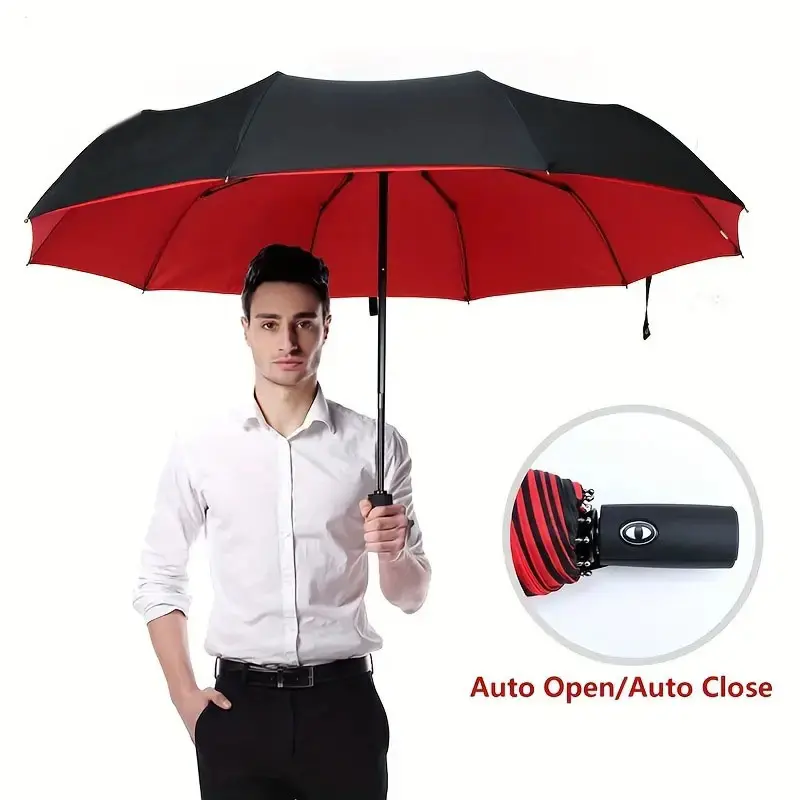 Classic Solid Color Double Layer Double Sided Umbrella, Auto Open Large Windproof Rain & Sun UV Protection, Folding Umbrella for Men & Women, Rainproof Umbrella