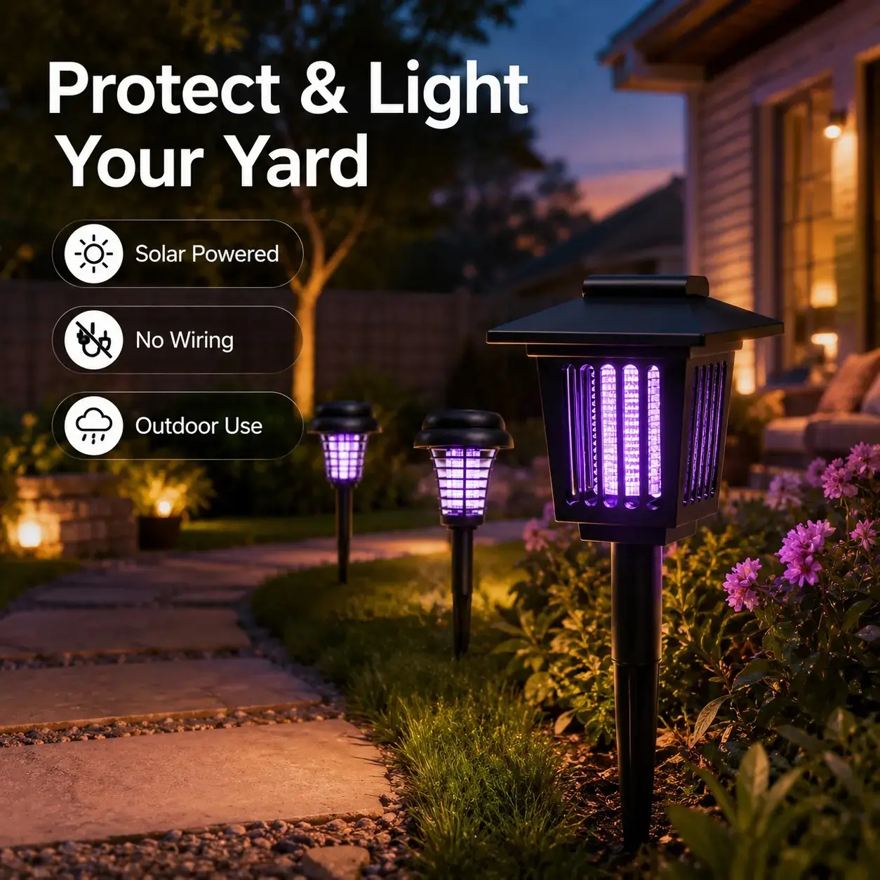 Outdoor Solar Bug Zapper - UV Mosquito Trap Lamp Garden Stake with Dual Modes, Auto-On/Off, Pathway Lighting, Weather-Resistant ABS Plastic, Easy Setup, Round/Square Options, Bug Zapper Outdoor Solar, Simple Setup