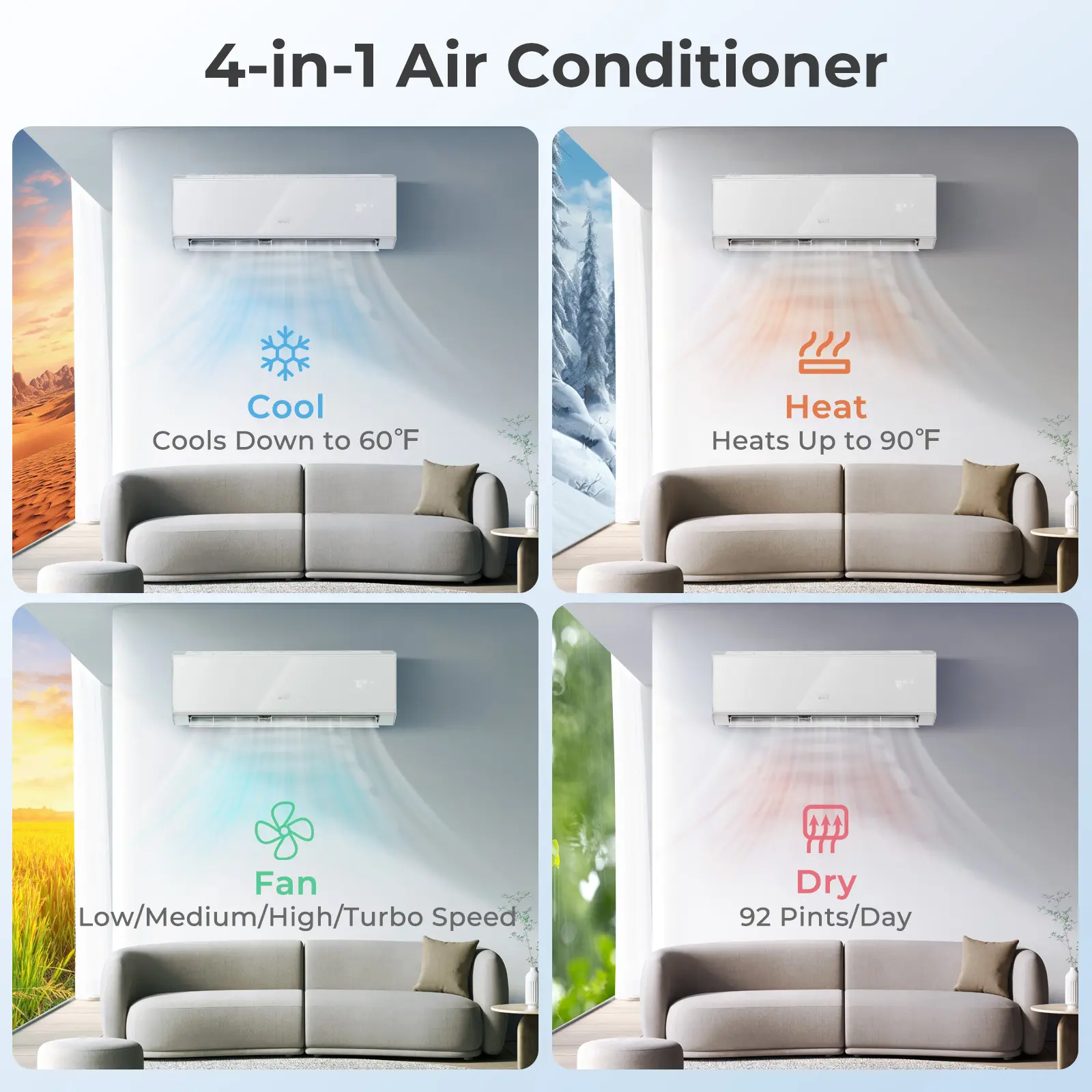 COSTWAY - Energy Star Certified 24000 BTU 21 SEER2 208-230V Mini Split Air Conditioner and Heater White Wifi Enabled