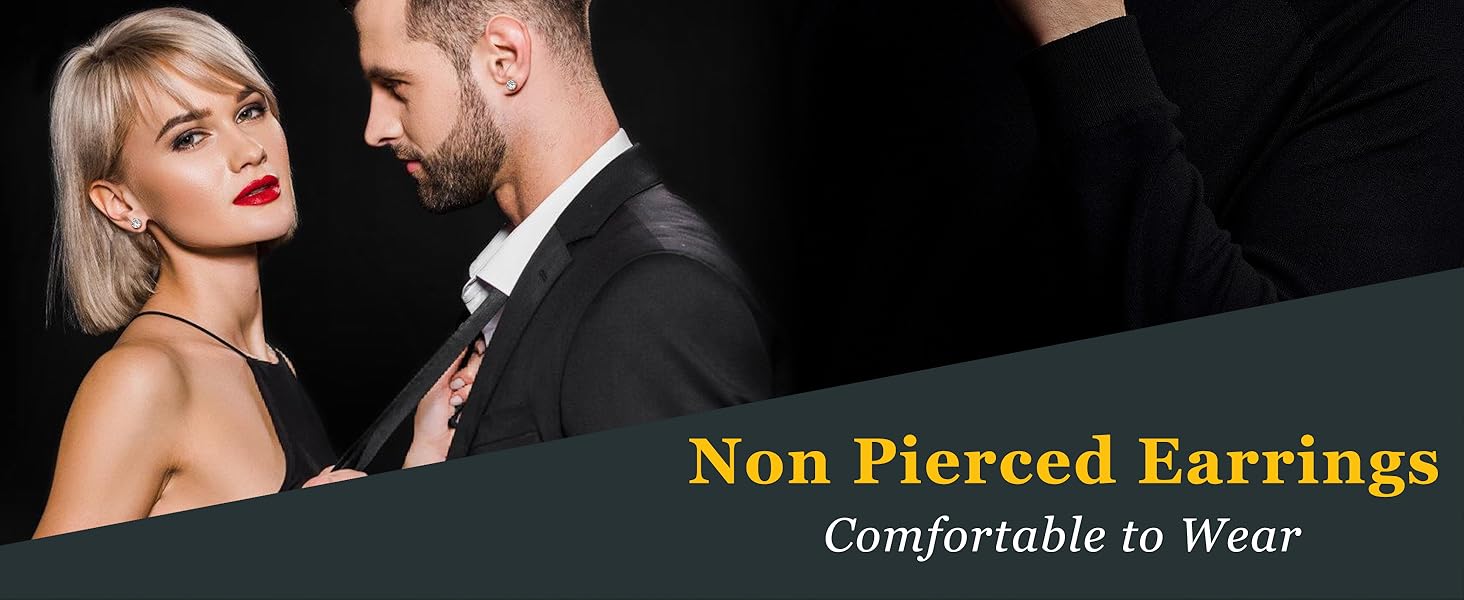 CASSIECA 4Pairs Magnetic Stud Earrings For Men Women Stainless Steel CZ Earrings Studs Square Round Non-Piercing Clip On Stud Earrings Set For Male 6mm 7mm 8mm