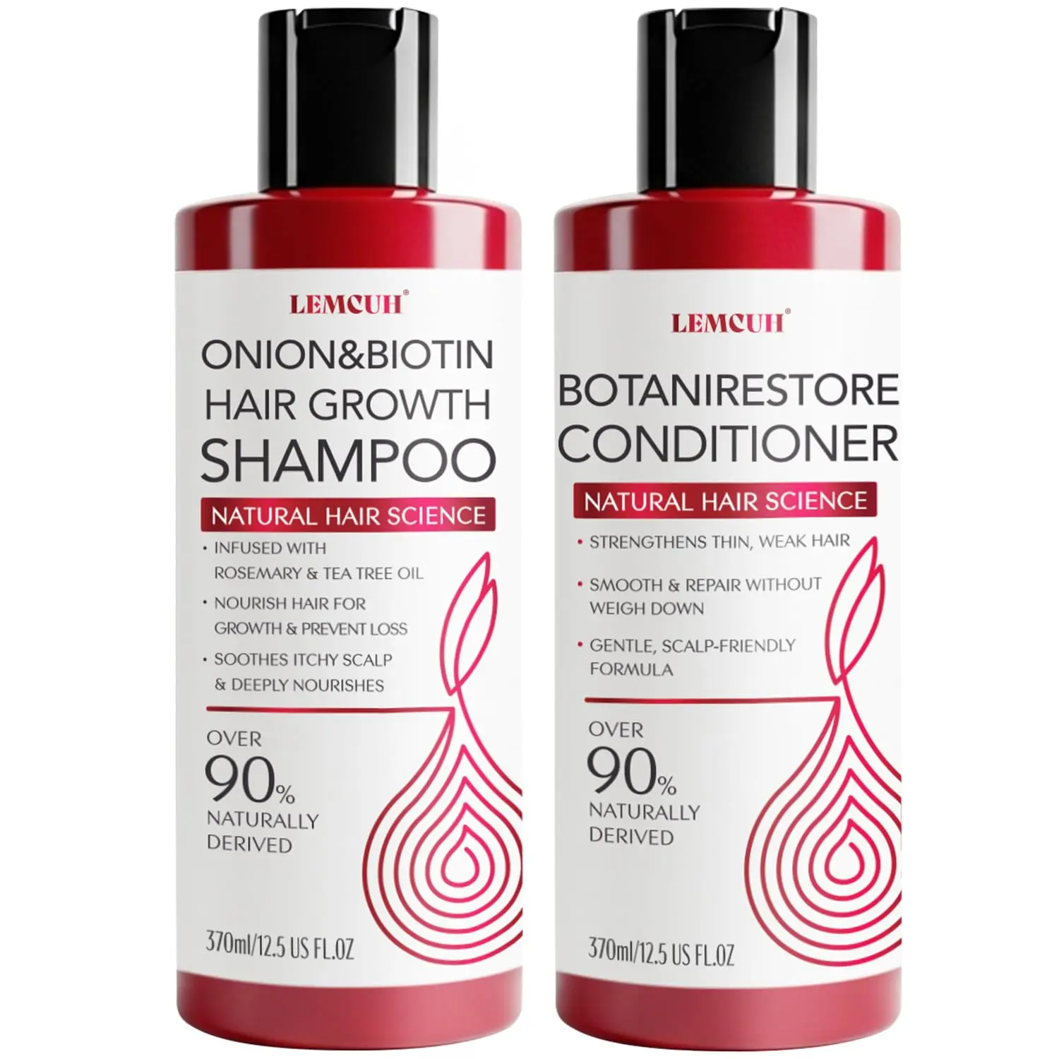 Lemcuh Gentle Haircare Cleanser & Conditioner Multi-Pack - Anti-Hair Fall Shampoo for Thinning Hair & Itchy Sensitive Scalp, Natural Biotin, Onion, Rosemary, Tea Tree Oil, Sulfate-Free, Paraben-Free, Nourishing 25 Fl Oz Scalp Care, Cleansing, Postpartum