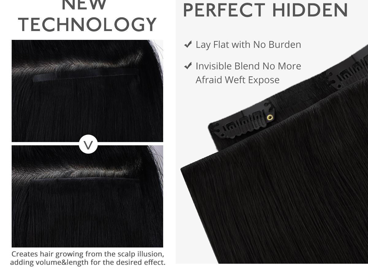 WENNALIFE Invisi Edge Clip in Hair Extensions Seamless Invisible Natural Straight Real Human Hair Chocolate Brown to Caramel Blonde SpringStatements