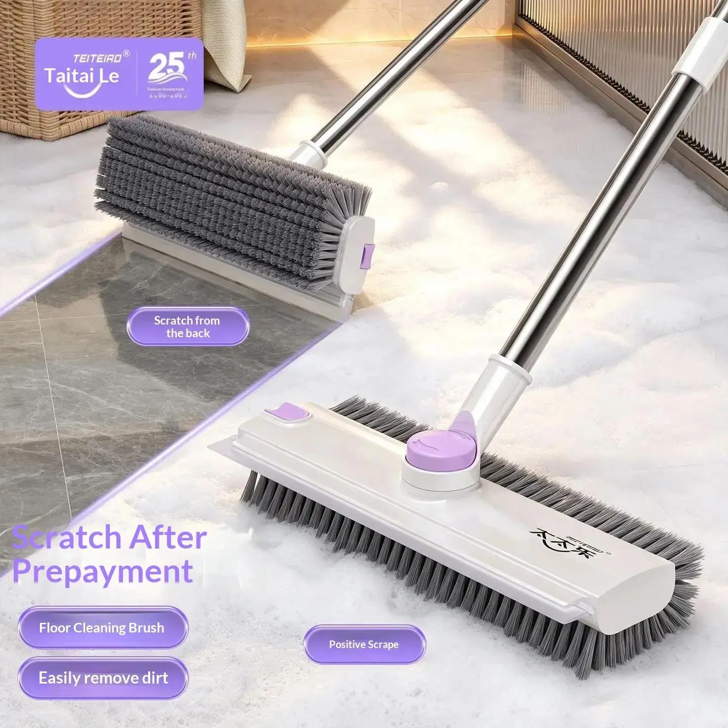 [Taitaitle] Floor Brush for Home Bathroom, Tile Cleaning Brush with Hard Bristles and Long Handle, No Dead Spots Floor Crevice Brush campingessentials air broom Extendable Pink Broom Dustpan Set home cleaning essential dustpan push sweeper floor groovy