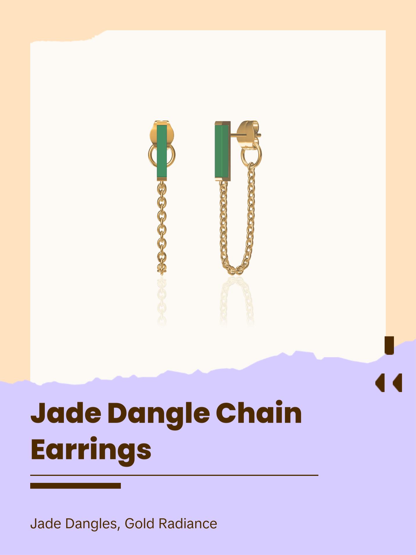 Jade Dangle Chain Stud Earrings