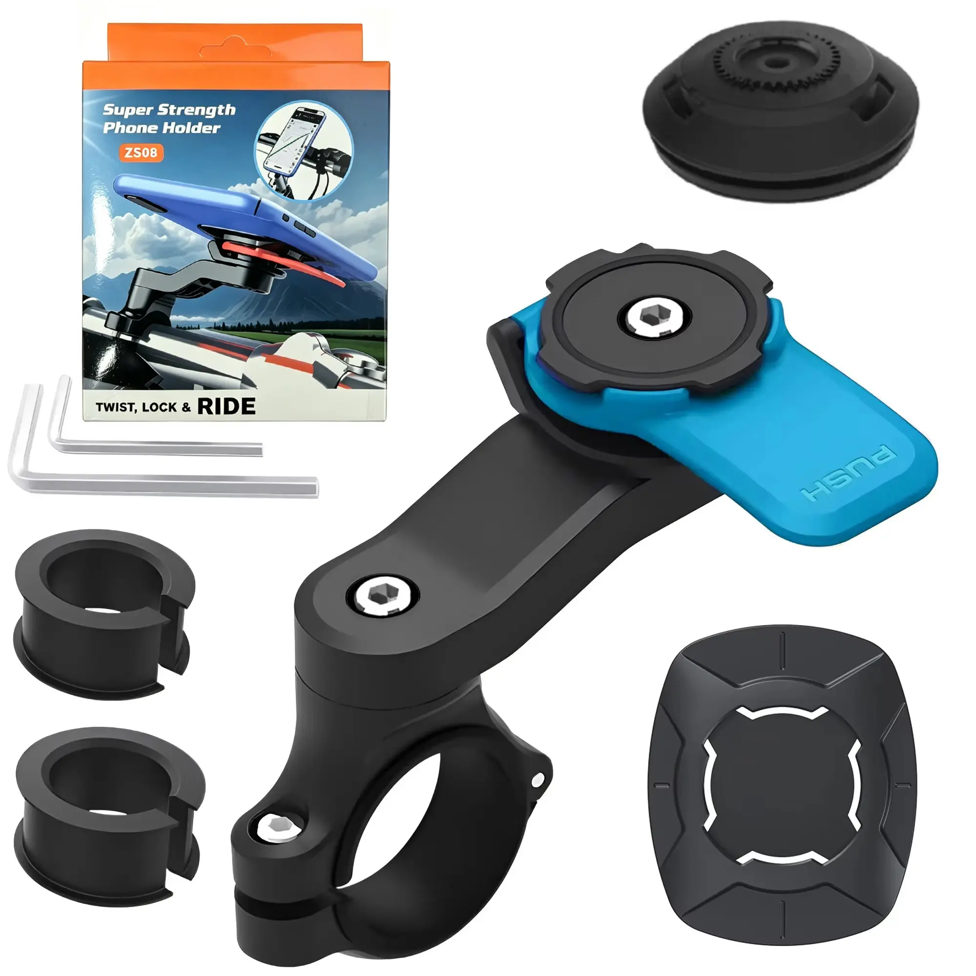 Bike Phone Holder, Motorcycle Mount - Motorcycle Phone Holder, Handlebar Cell Phone Clamp, E-Bike Scooter Phone Clip for 4.7-6.8" Smartphones, Moto Accessories, Motorcycle Accessory, Accesorios Para Moto