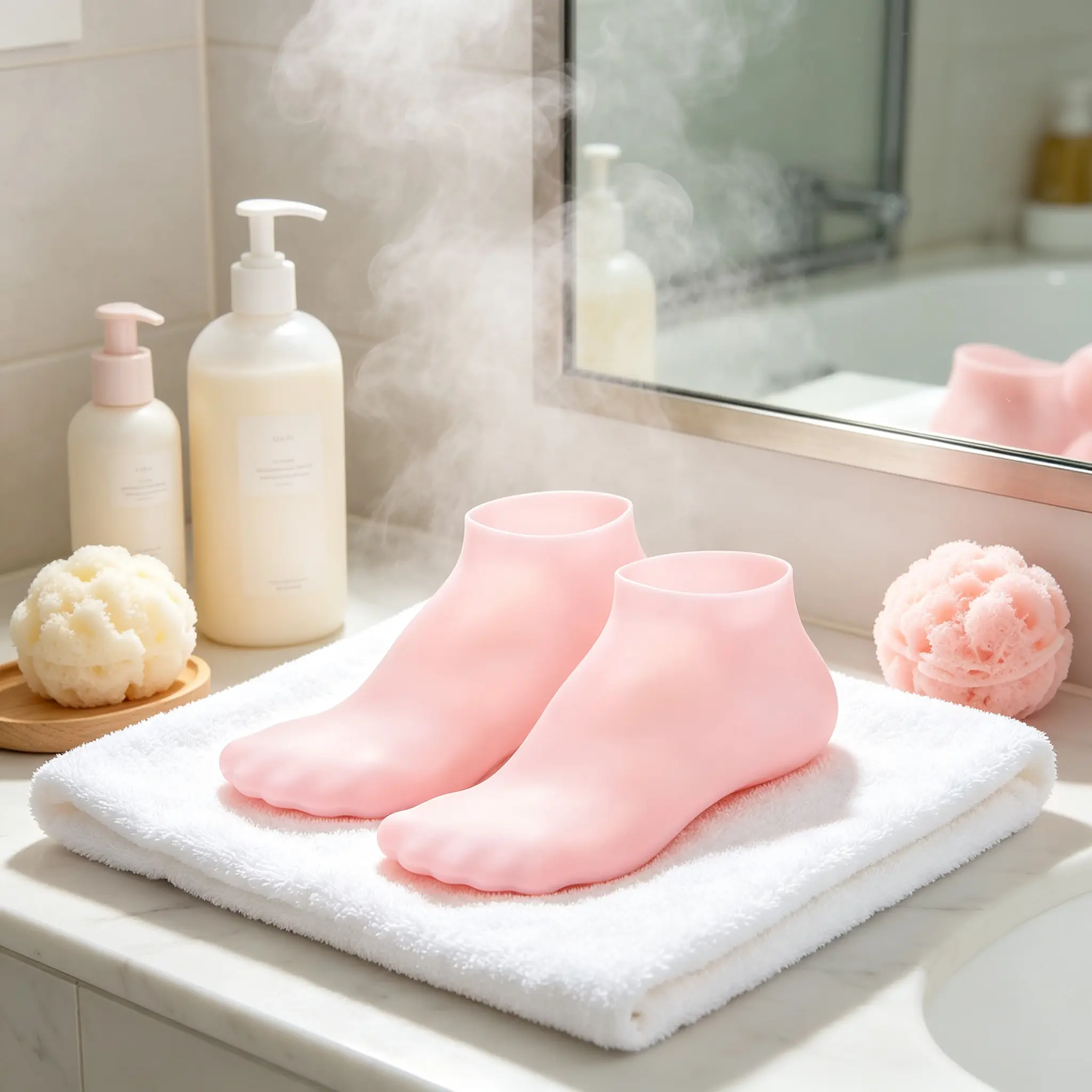 Reusable Spa Gel Foot Socks, Overnight Dry Feet Treatment Silicone Socks, Lotion Locking No Leak Spa Booties, Soft Comfort Fit Gel Socks, Professional Home Pedicure Foot Masks Focused on Cracked Heel Relief & Callus Softening