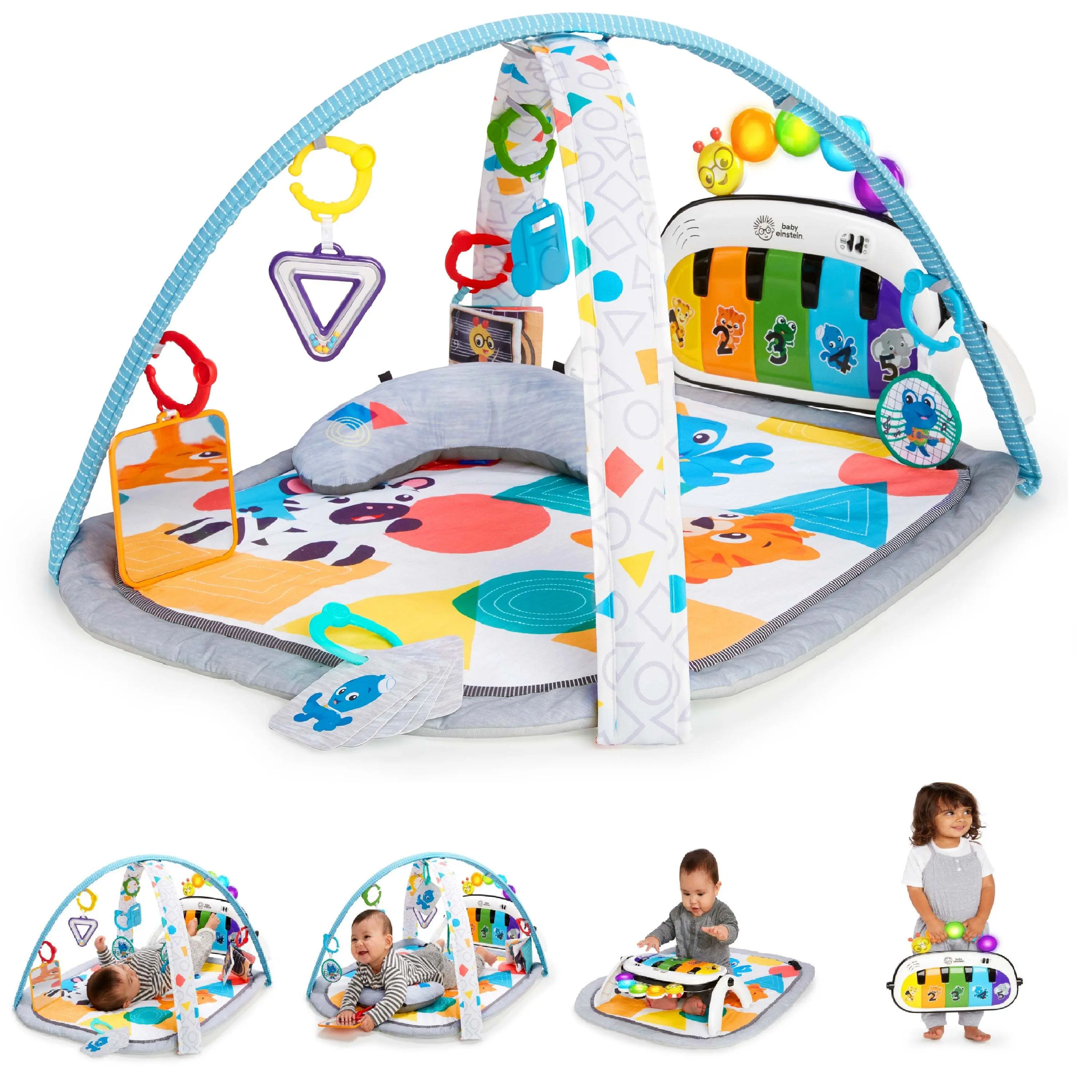 Baby Einstein 4-in-1 Kickin’ Tunes Music & Language Discovery Gym and Piano Tummy Time Activity Mat,Multiple Designs