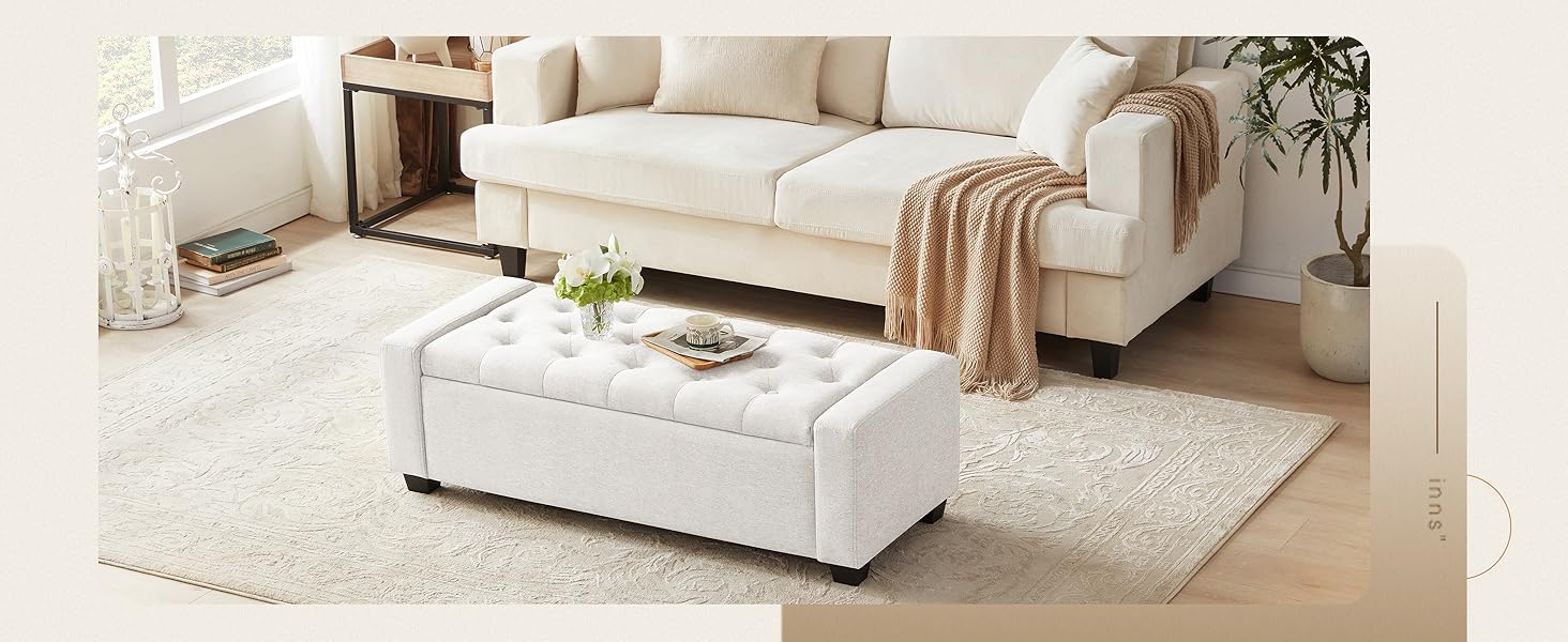 Ottoman with Storage, Storage Ottoman Bench with Safety Hinge, Upholstered Storage Bench with Seating for Bedroom, Living Room, Holds up to 330 lb Ottoman with Storage, Storage Ottoman Bench with Safety Hinge, Upholstered Storage Bench with Seating for Bedroom, Living Room, Holds up to 330 lb