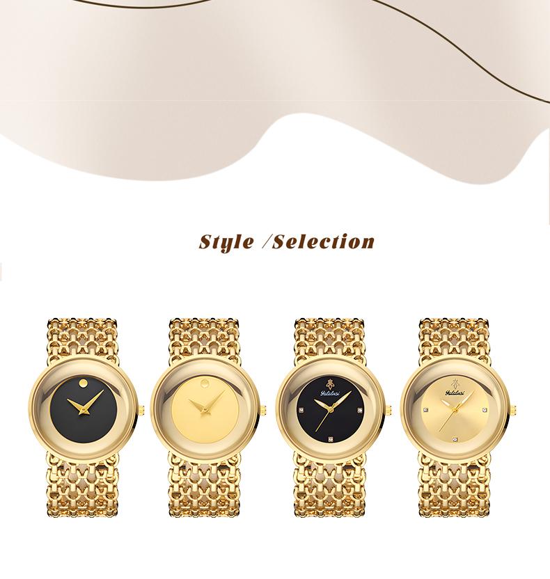 Luxury Round Bracelet Watch    Fashionable Women's Wristwatch Gold Black Dual Color Options Waterproof Free Size Adjustment Suitable for Daily Wear