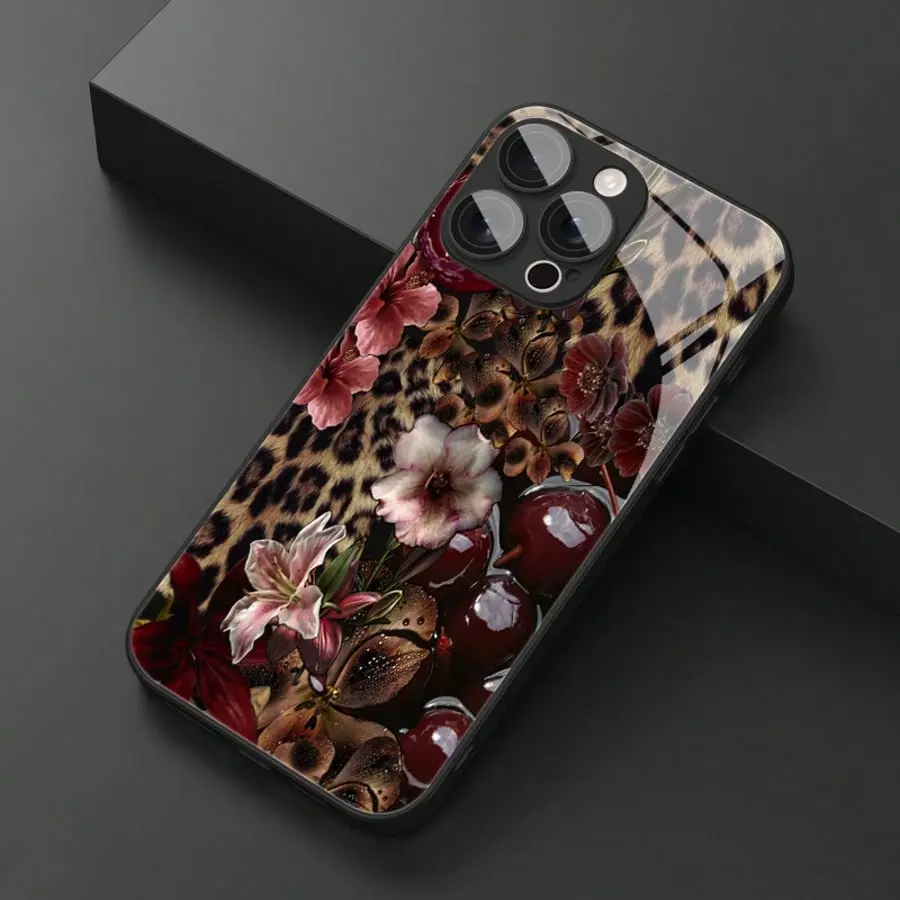 Vintage Lily Pattern Tempered Glass Phone Case - High-End Stylish TPU Cover for iPhone 17-13/11 Series, Ideal Christmas Gift for Loved Ones, Mobile Electronics Accessories
