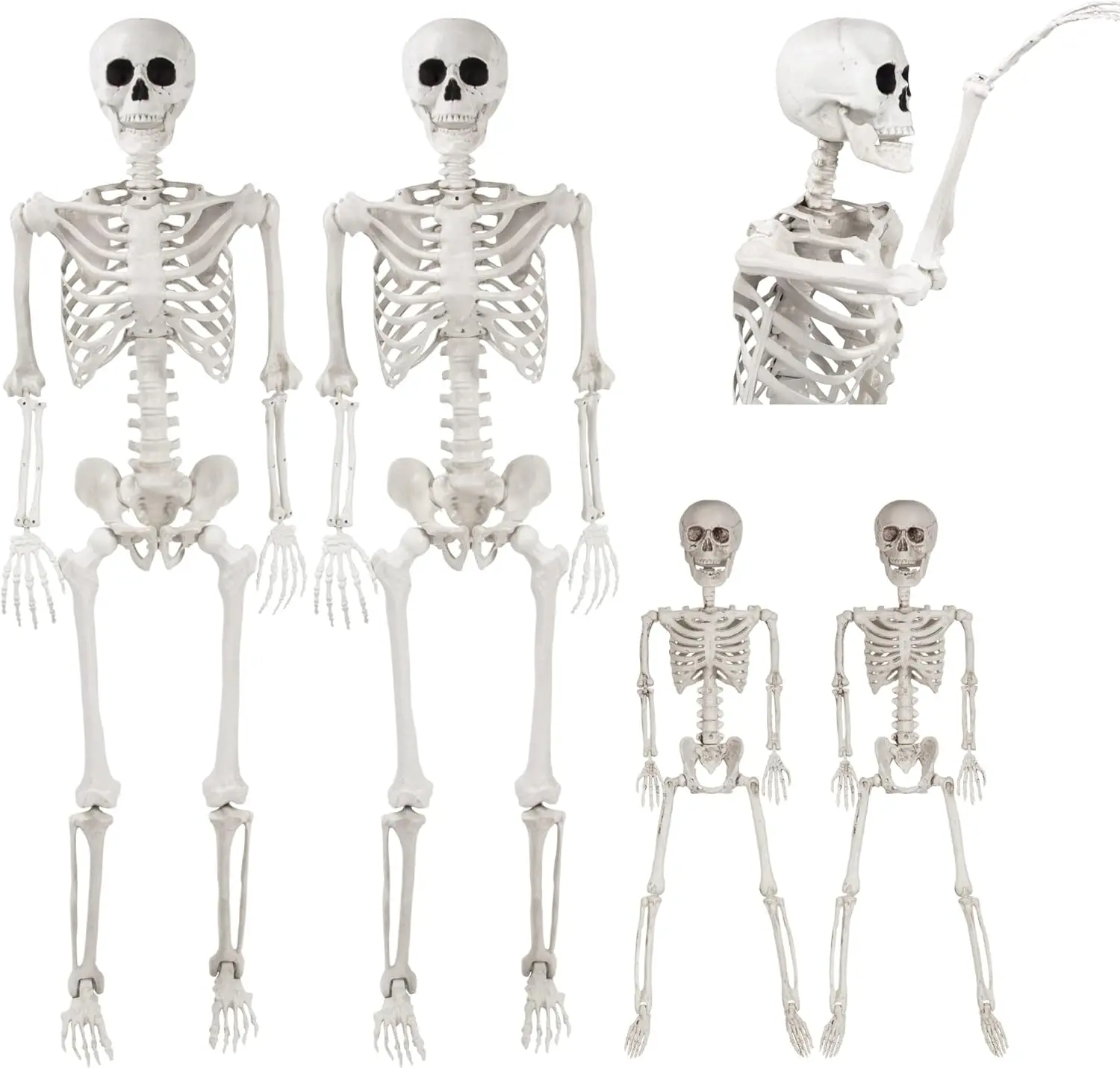 Posable Life Size Human Skeleton Family 4pk- 2 Adult (5'4") & 2 Children (2')- Indoor & Outdoor Prop Decorations w Bending Articulated Bones