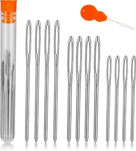TLKKUE 12 Pcs/3 Sizes Large-Eye Blunt Needles, Steel Yarn Needle with Needle Threader, Tapestry Needle for Sewing Crochet Knitting Embroidery (Silver 2.08in/2.36in/2.76in)