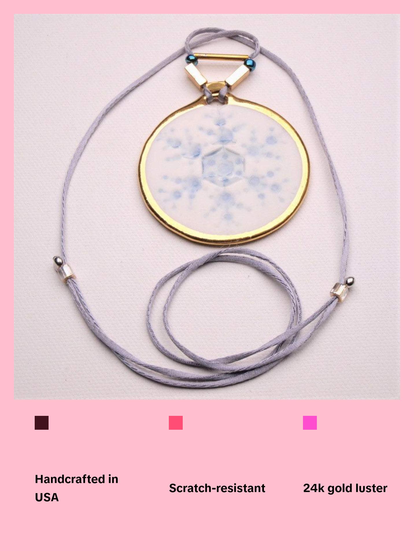 Elegant Snowflake Pendant Necklace with 24k Gold Luster - Winter Charm and Chic type #3 1.9" dia.