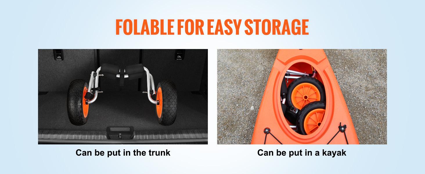 VEVOR Heavy Duty Kayak Cart,  250lbs Load Capacity, Foldable Canoe Trolley Cart with 10'' Solid Tires, Nonslip Support Foot & Tie-Down Strap, for Kayaks Canoes Paddleboards Float Mats Jon Boats