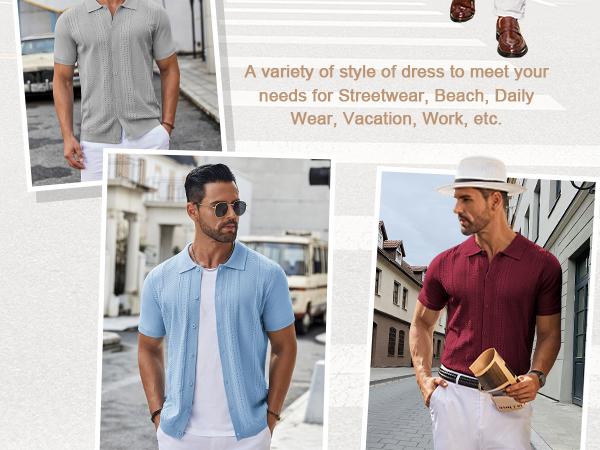 COOFANDY Mens Knit Button Down Shirt Short Sleeve Summer Casual Shirts Vintage Beach Vacation Shirts