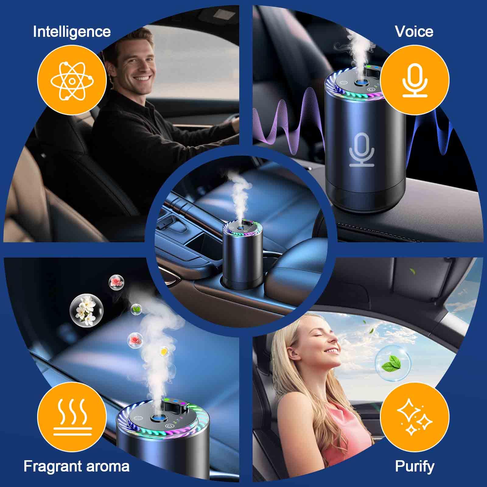 【Valentine's Day Gift 】Gift Set-AI Car Air Freshener, Smart Voice Control, Luxurious Starry Sky Light, 2 x 50ML Natural Perfume, Long-Lasting Fragrance, Suitable For Car, Office, Home