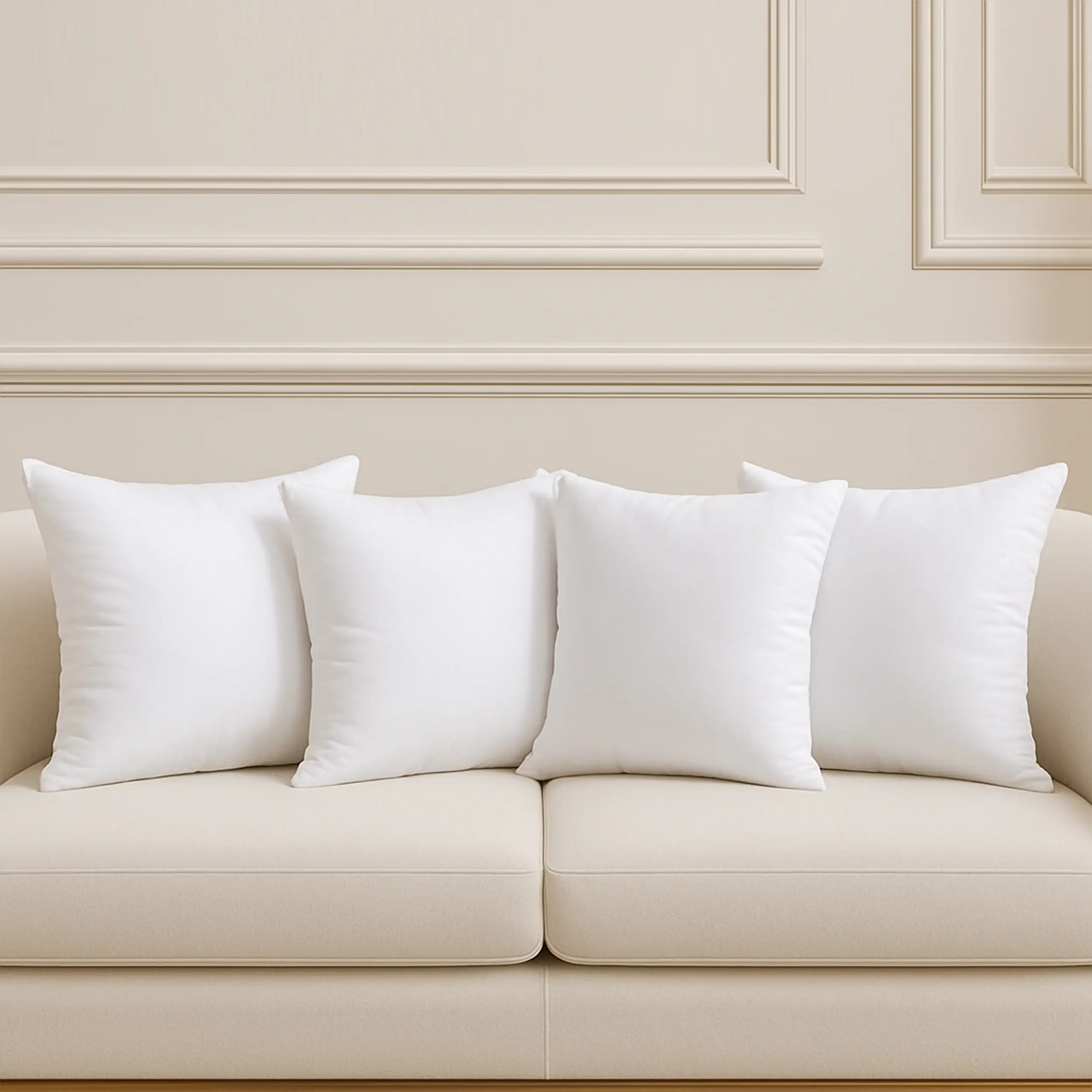 4-Pack White Cushions - Throw Pillows, Soft Cozy Fluffy Cushion Inserts -Hypoallergenic Filled Square Lightweight Stuffer Pillows for Living Room Bedroom, Home Decor 100% Polyester Microfiber Fabric