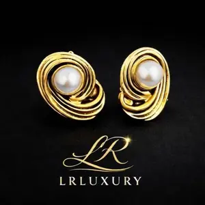 39 14K Laminated Gold Pearl Twist Luxe Stud Earrings