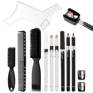 13 Packs White Barber Pencil Set - Edge Hairline Razor Trace Pencils Beard Guide Beard Hairline and Beard Shaping Pencils,with Sharpener Ruler Brush for Men