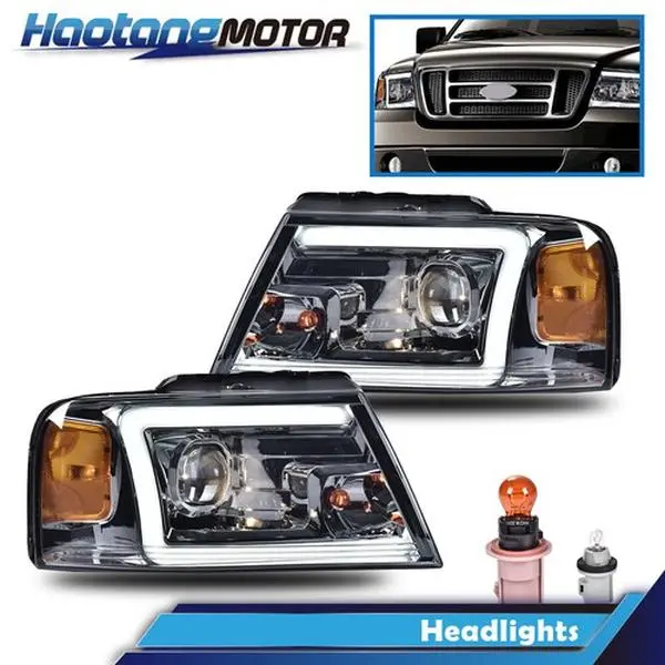 CROSSDESIGN Pair Pack LED DRL Projector Beam Headlight Assemblies - Amber Corner, LED Headlamp, Car Lighting, Direct Plug-In, Aftermarket Bulbs for Ford F-150 04-08, Lincoln Mark LT Replacement for Show Use, Led Daytime Running Light Lighting Assemblies &