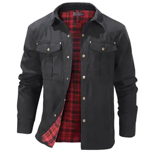 Men's black tooling style lapel thin denim jacket with contrasting color plaid inside double chest bag metal snap button design retro and stylish spring and autumn warm and versatile must-have item, Tops, Casual
