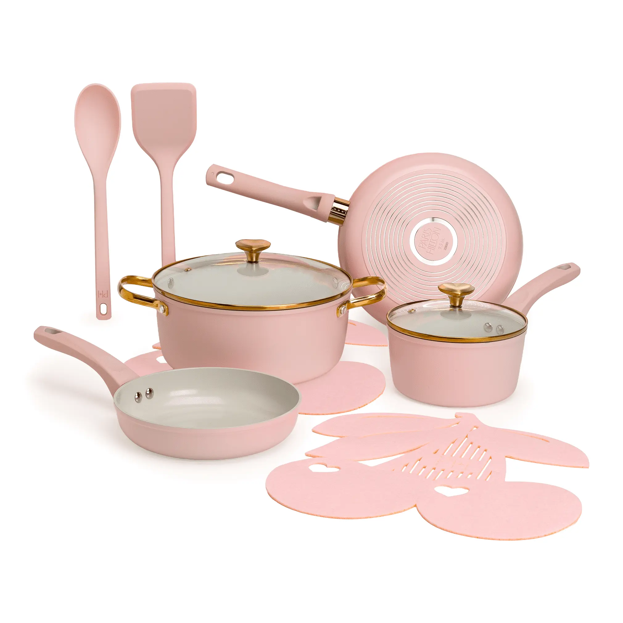 Paris Hilton 10-Piece Ceramic Nonstick Cookware Set, Cast Aluminum, Clean Ceramic Nonstick Coating, Dishwasher Safe, Pink