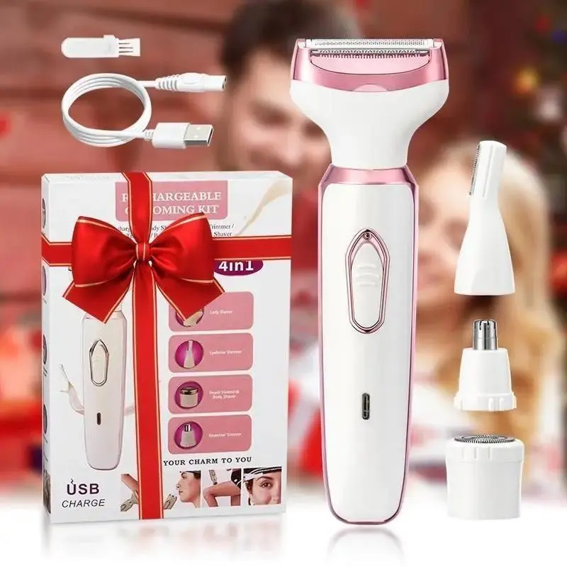 4-In-1 Multifunctional Electric Shaver Set, Portable Women's Beauty Trimmer, Travel Shaver, Full Body Hair Removal, Cordless Body Shaver, USB Rechargeable Shaver Kit, Shaving Products, Gift for Girlfriend, White
