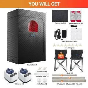 2 Person Sauna, Extra Large Sauna, Portable Steam Sauna Tent with 2 Steamers, 2 Folding Chair