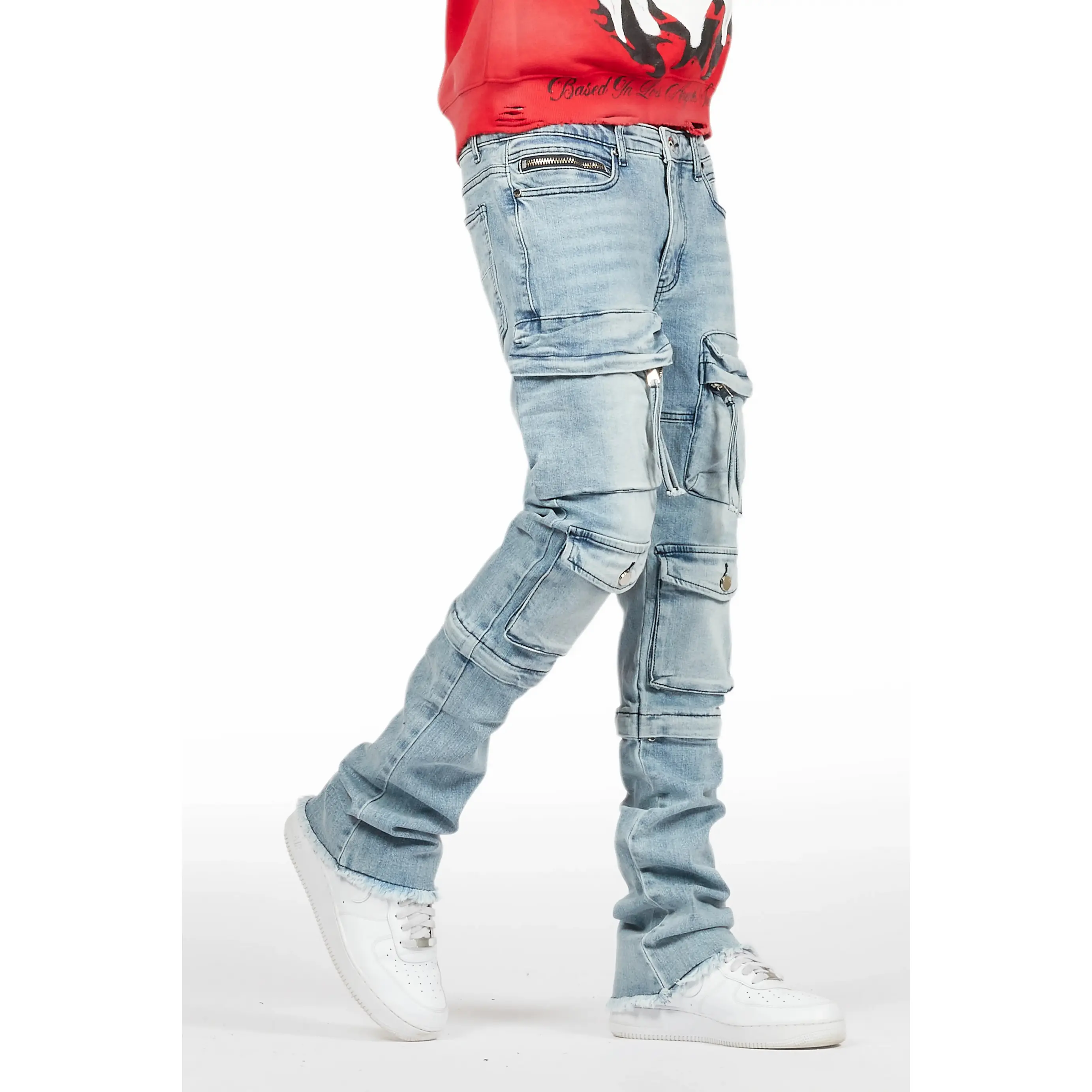Jan Blue Stacked Flare Cargo Jean