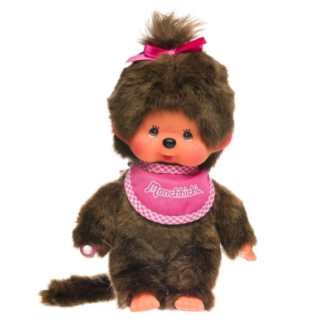 Monchhichi Classic Standard Girl Stuffed Doll - Pink, Cuddly Stuffed Animal, Cute Cartoon Stuffie, Ideal Gift for Kids