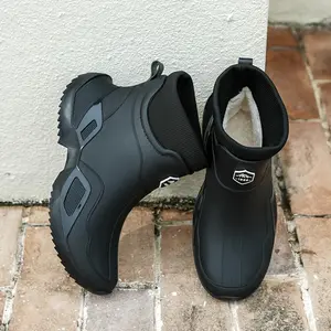 Unisex Winter Warm Fleece-Lined Rain Boots - Non-Slip High-Quality PVC, with Adjustable Straps and Cushioned Soles, Suitable for Fishing, Kitchen, Outdoor - Black, Kitchen Shoes |   Secure Fit Boots |   Adjustable Strap Shoes, Win