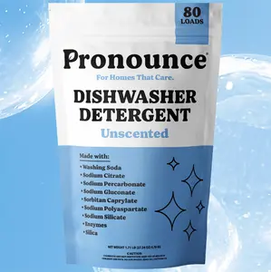 Pronounce Dishwasher Detergent  - Unscented (Fragrance Free) , No Plastic Film. Safe for Families and Babies Bottles