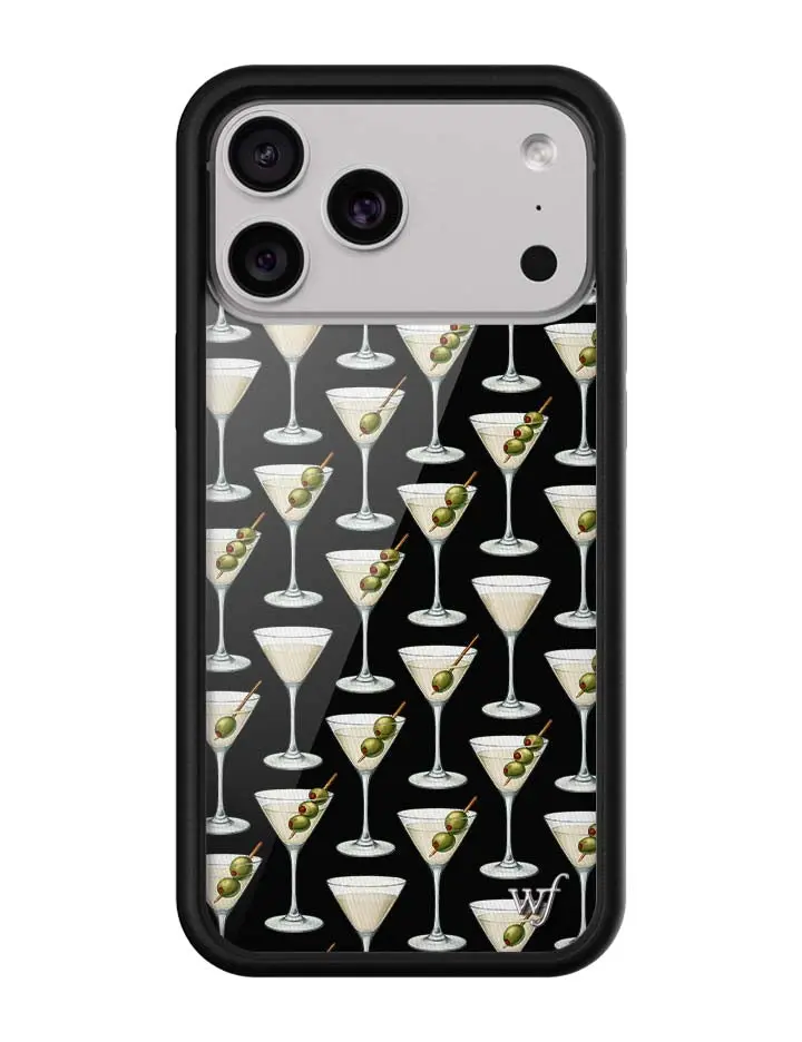 Ashtin Earle Collab | Limited Edition Trendy Collab iPhone Case | Raised Protective Black Bumper | Women Owned Small Business | Aesthetic Collab Case Classic Martini Green Olives Black Background | Safety Casing Protective | Gift for Her